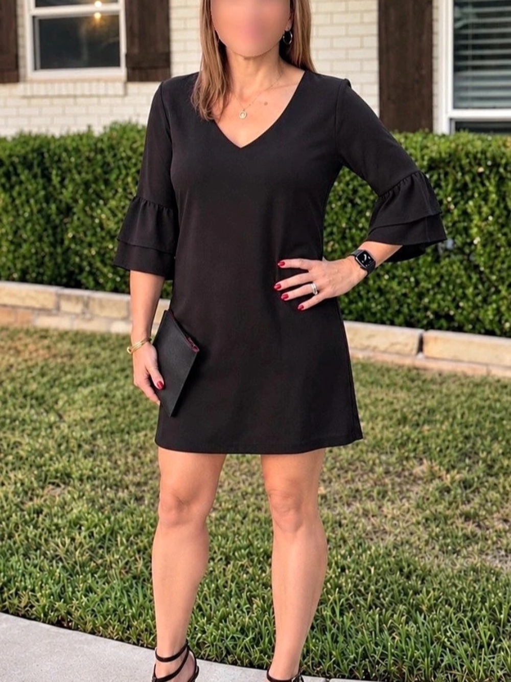 BelongSci Black Ruffle Bell Sleeve Shift Dress Size S